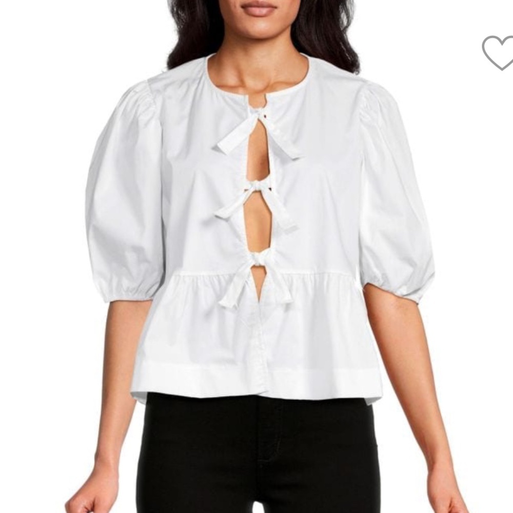 Renee C Tie front cotton blend top, size large